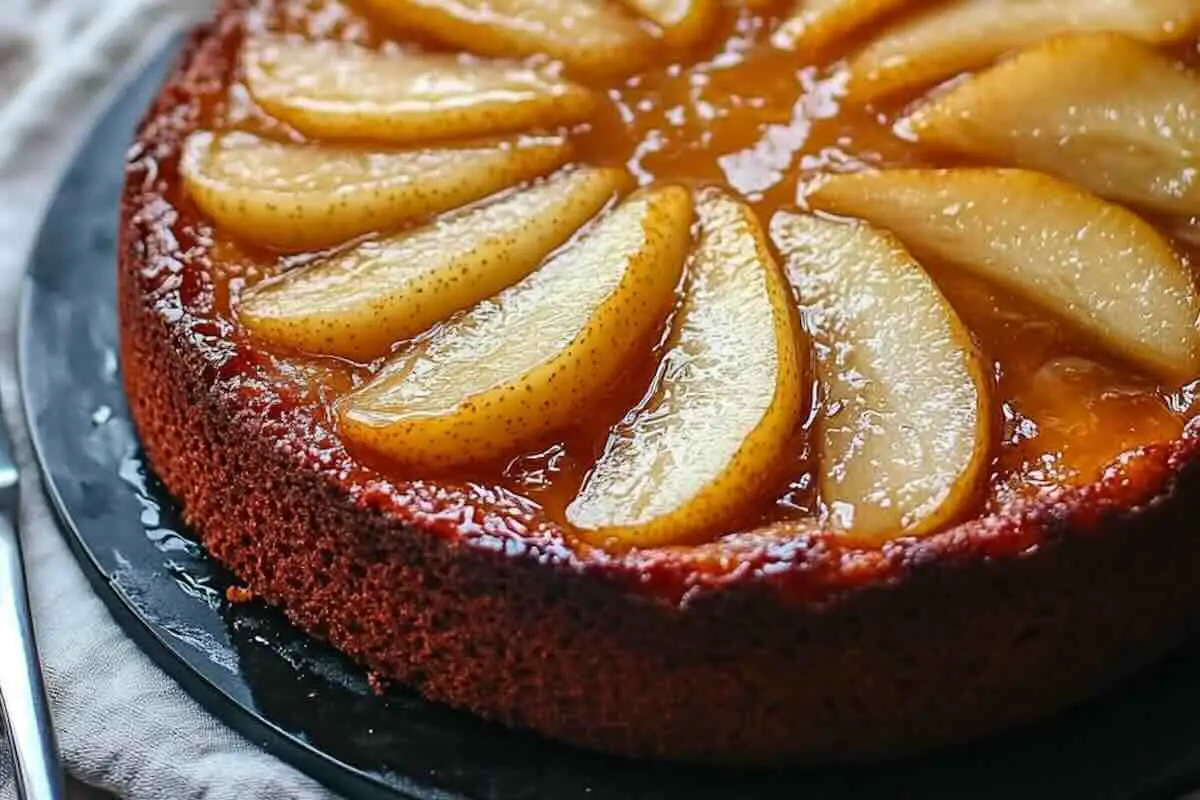 Gâteau renversé aux poires et caramel fondant