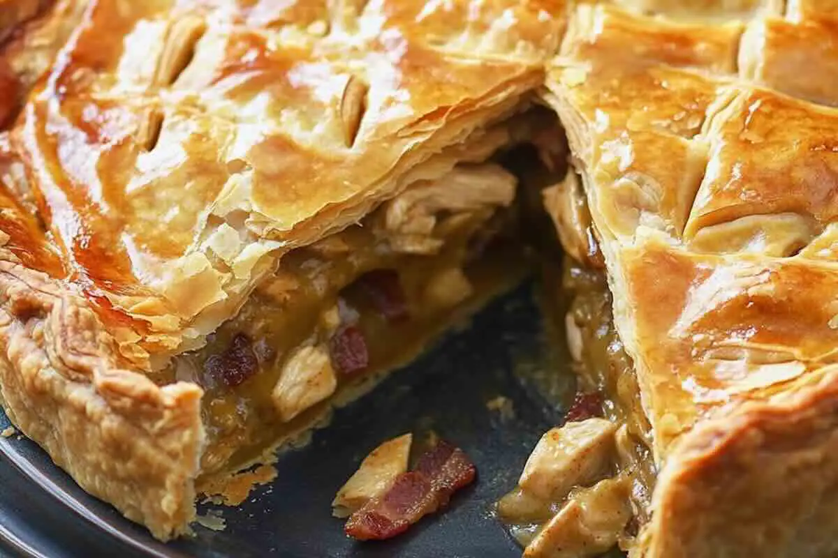 Tourte croustillante au poulet champignons et lardons